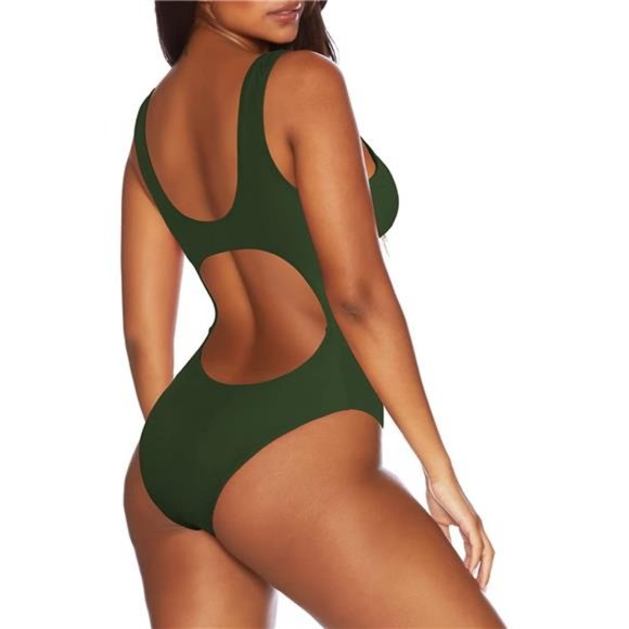 Womens One Piece Bathing Suit V Neck Tie Knot Cut Out Backless Swimwear - Picture 4 of 5